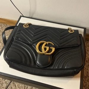 Gucci GG Marmont Gold Hardware Shoulder Bag Small Black Leather